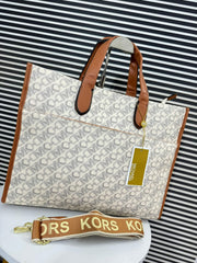 Michael Kors Gigi Mk Large Empire Signature Logo Tote With Dust Bag Beige Brown 10087