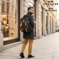 Coach Unisex Rivington Backpack Apricot Black Yellow Sprint Leather With Dust Bag 059 Black Yellow