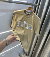 Christian Dio r Beige Embroidery Logo Imported Oversized T-Shirt
