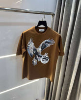 Bluoran g Brown Eagle Print Imported Oversized T-Shirt