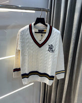Ralph Lauren White Embroidery Logo Imported Knitted Pull Over