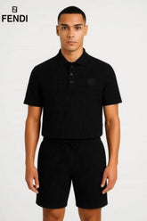 FEND_I BLACK CO ORD SET PREMIUM MONOGRAM TSHIRT SHORTS