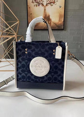 Coach Dempsey Tote 22 In Signature Jacquard With Stripe And Coach Patch With OG Box & Dust Bag (Denim Blue-5638)
