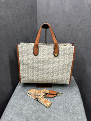 Michael Kors Gigi Mk Large Empire Signature Logo Tote With Dust Bag Beige Brown 10087