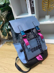 Coach Rivington Backpack Colorblock Black Blue Black Signature Canvas Unisex Backpack With Dust Cover 058-1 Black Blue Black