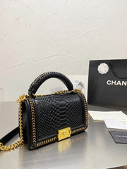 Chanel Le Boy Python Leather Bag With OG Magnetic Box & Dust Bag (Black - 236)