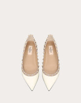 Valentino Rockstud Patent White Ballerina Flats For Women With Original Box And Carry Bag