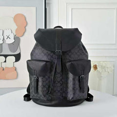 Coach Warner Backpack Signature Coated Canvas Leather With Dust Cover 909 Black Black