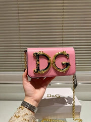Dolce & Gabbana D&G Nappa Leather Shoulder Bag WIth OG Box & Dust Bag (Pink-990)
