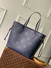 Louis Vuitton Blue Monogram Giant With Pouch Empreinte Leather Neverfull MM Bag Blue With Dust Bag M5686
