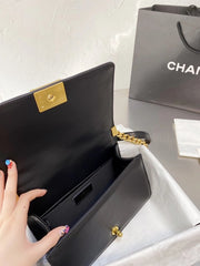 Chanel Le Boy Python Leather Bag With OG Magnetic Box & Dust Bag (Black - 236)