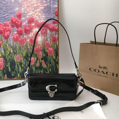 Coach Studio Baguette Black Patent Leather Shoulder Bag