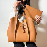 Tods T Timeless Premium Quality Leather Bag With Extra Pouch & OG Box With Dust Bag (Tan - 446)
