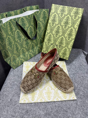 Gucci GG Monogram Canvas Leather Espadrilles Khakhi With OG Box & Carry Bag 888-100 Khakhi