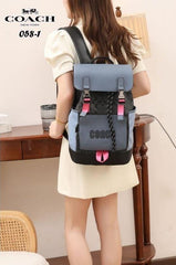 Coach Rivington Backpack Colorblock Black Blue Black Signature Canvas Unisex Backpack With Dust Cover 058-1 Black Blue Black