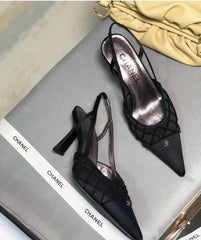 Chanel Black CC Beads Mesh Slingback Heels Pump For Her With Same Packaging