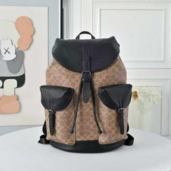 Coach Warner Backpack Signature Canvas Coated Canvas & Leather With Dust Cover Apricot Black 909