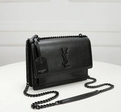 Ysl Saint Laurent Sunset Medium Leather Shoulder Bag Black With OG Box & Carry Bag Black Y2503