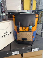 Coach Track Backpack Colorblock Signature Canvas & High Quality Leather With Dust Cover & Carry Bag O2712