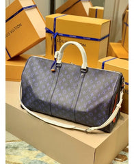 Louis Vuitton LV M58979 Keepall Bandoulire Somewhere Somehow Premium Monogram Unisex Duffle Bag With Dust Bag & Accessories (Orchid - 682)