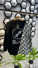 WELLDONE WD1 Graphic Mix Logo Printed Premium Black Sweater