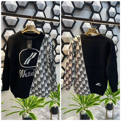 WELLDONE WD1 Graphic Mix Logo Printed Premium Black Sweater