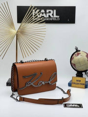 Karl Lagerfeld K Signature Cross Body Shoulder Bag With OG Box & Dust Bag (Brown - 666)
