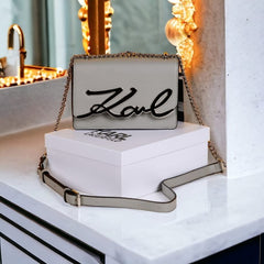 Karl Lagerfeld K Signature Cross Body Shoulder Bag With OG Box & Dust Bag (L Grey - 667)