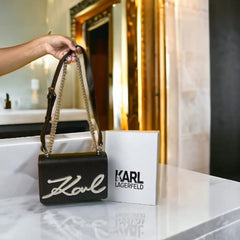 Karl Lagerfeld K Signature Cross Body Shoulder Bag With OG Box & Dust Bag (Black - 339)