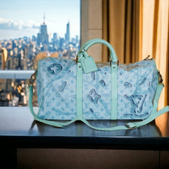 Louis Vuitton LV M22570 Keepall Bandoulire Premium Monogram Unisex Duffle Bag With Dust Bag (Blue - 625)