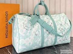 Louis Vuitton LV M22570 Keepall Bandoulire Premium Monogram Unisex Duffle Bag With Dust Bag (Blue - 625)