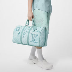 Louis Vuitton LV M22570 Keepall Bandoulire Premium Monogram Unisex Duffle Bag With Dust Bag (Blue - 625)