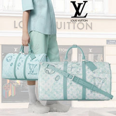 Louis Vuitton LV M22570 Keepall Bandoulire Premium Monogram Unisex Duffle Bag With Dust Bag (Blue - 625)