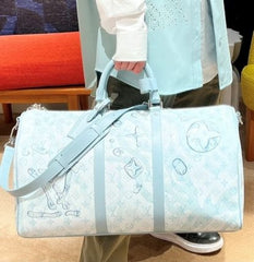 Louis Vuitton LV M22570 Keepall Bandoulire Premium Monogram Unisex Duffle Bag With Dust Bag (Blue - 625)