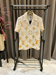 Louis Vuitton Big Monogram Half Sleeves Shirt White Gold