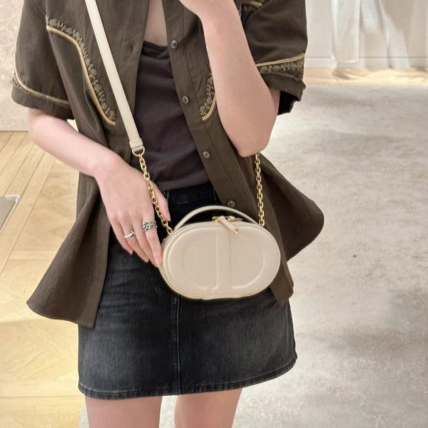 Dior CDSignature Oval Camera Bag With OG Box Dust Bag (White-592