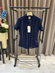 Zara Crochet Shirt Navy Blue