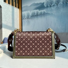 Tory Burch T Monogram Genuine Leather Shoulder Bag With OG Box & Dust Bag & Accessories (Brown Green 201)