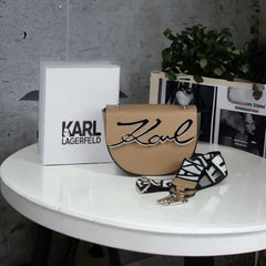Karl Lagerfeld K Signature Round Cross Body Shoulder Bag With OG Box & Dust Bag (Khaki - 629)