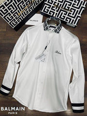 Balmain Chest Logo Collar Print Box Pack Full Sleeves Shirt White