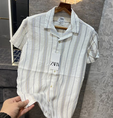 Zara White Stripes Premium Half Shirt