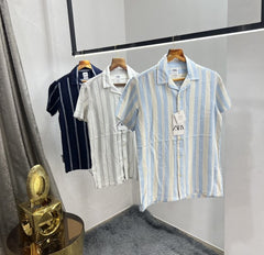 Zara White Stripes Premium Half Shirt