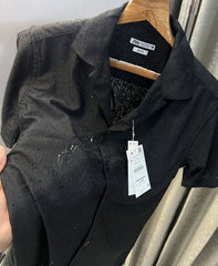 Zara Black Leaf Printed Premium Crochet Shirt