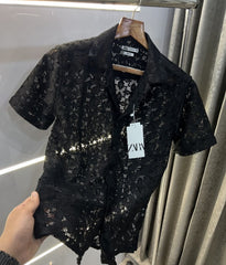Zara Black Designer Premium Crochet Shirt