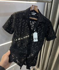 Zara Black Designer Premium Crochet Shirt