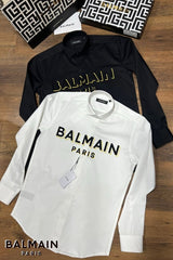 Balmain Paris White Embossed Print Shirt With Premium Box Packing And Carry Bag