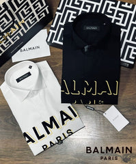 Balmain Paris White Embossed Print Shirt With Premium Box Packing And Carry Bag