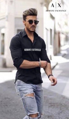 Armani Exchange Black Logo Print Shirt With Premium Box Packing And Carry Bag