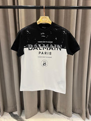 Balmain Paris B Logo Middle Brand Print Round Neck T-shirt White-Black