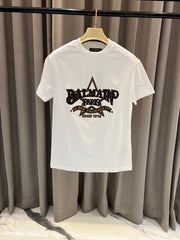 Balmain Paris Middle Brand Print Round Neck T-shirt White